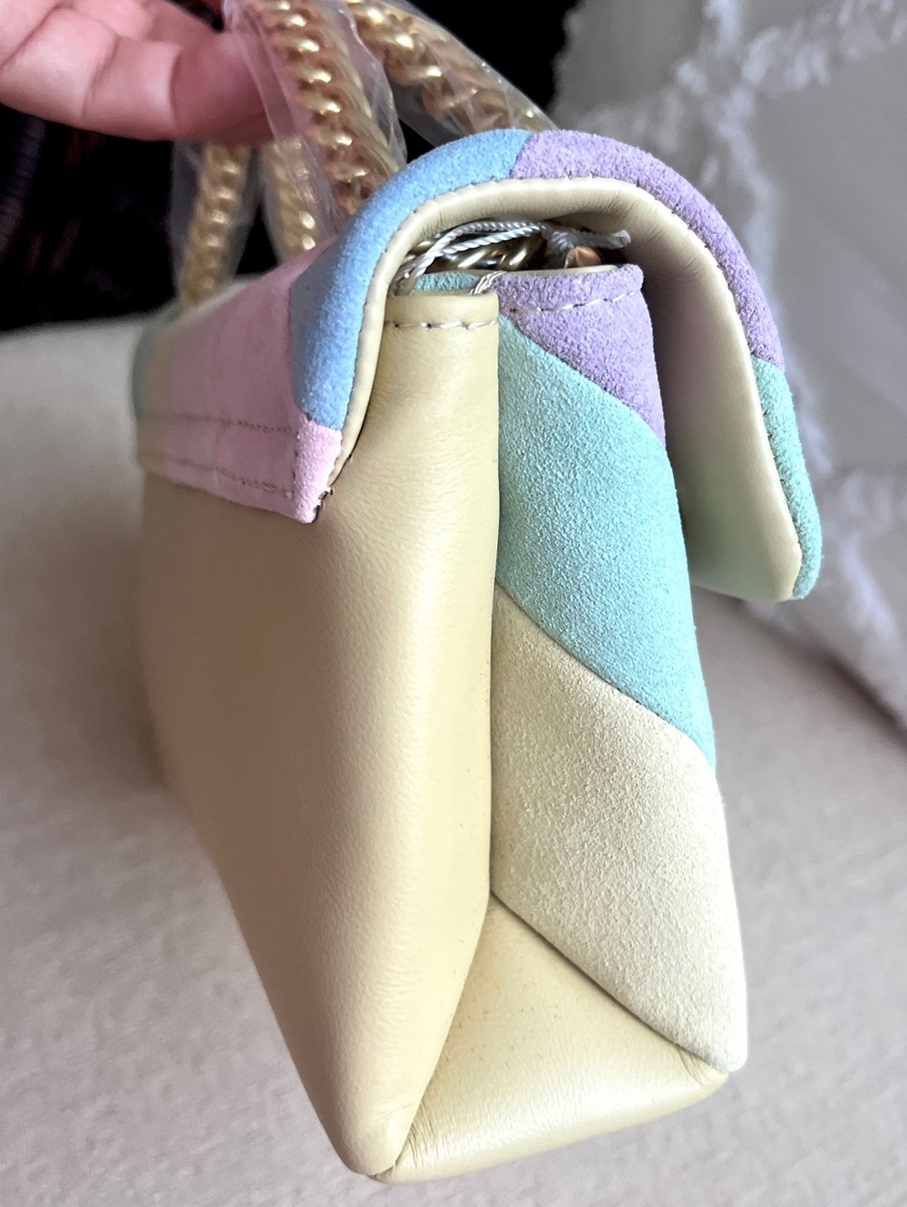 Kurt Geiger Kensington rainbow Mini shoulder crossbody suede leather bag pastel - Picture 16 of 17